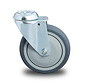 Roulette pivotante institutionnelle en acier embouti, trou de boulon, caoutchouc thermoplastique gris non marquant, roulement à billes de précision, roue Ø 100 mm, 100 kg