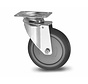 Institutional Swivel caster from pressed steel, plate fitting, thermoplastic rubber grey non-marking, precision ball bearing, Wheel-Ø 80mm, 100KG