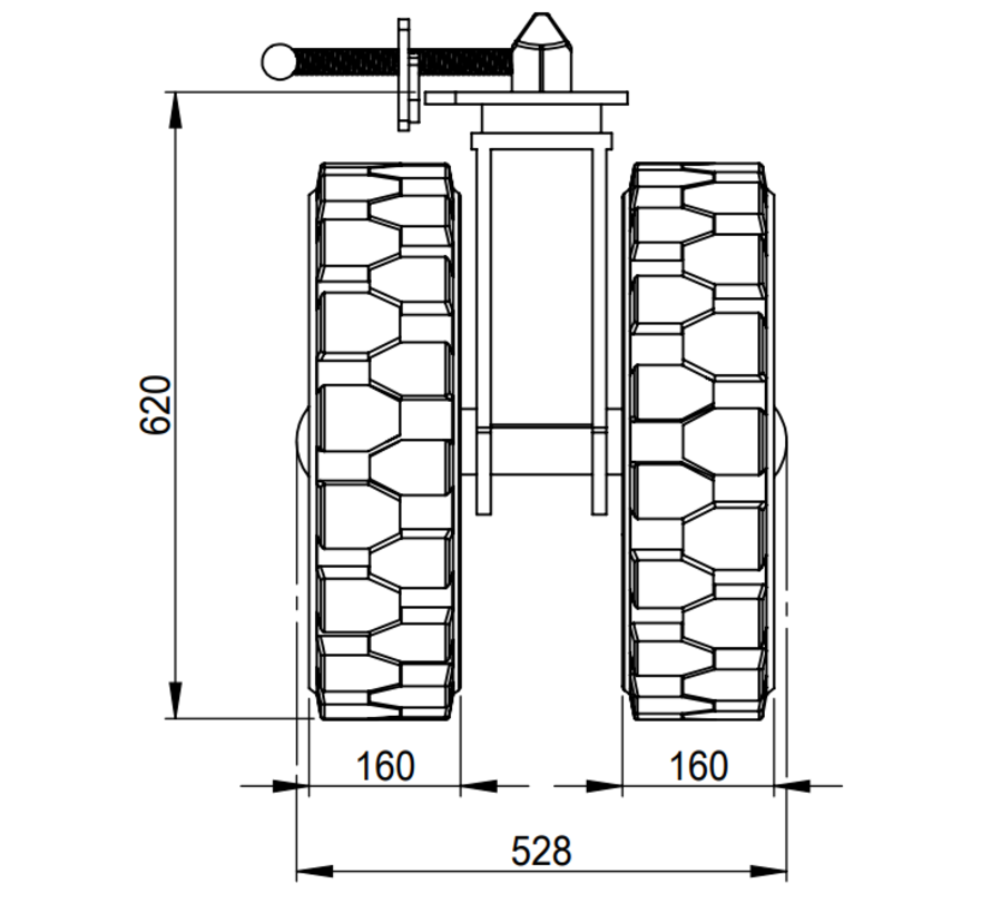 Set of four shipping container castors for rough terrain with a load bearing capacity  of 13,000 kg