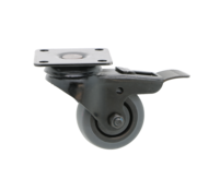 Black swivel caster with brake, Ø 50mm, thermoplastic rubber grey non-marking, 50KG