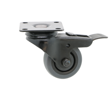 Black swivel caster with brake, Ø 50mm, thermoplastic rubber grey non-marking, 50KG