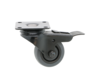 Black apparatus swivel caster with brake from pressed steel, plate fitting, thermoplastic rubber grey non-marking, precision ball bearing, Wheel-Ø 50mm, 50KG