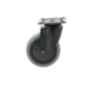 Black apparatus swivel caster from pressed steel, plate fitting, thermoplastic rubber grey non-marking, precision ball bearing, Wheel-Ø 75mm, 75KG