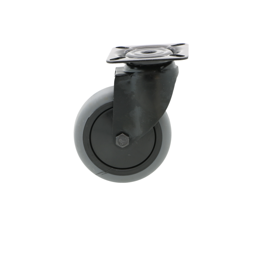 Svart apparatsvänghjul av pressat stål, plåtbeslag, termoplastisk gummigrå icke-märkning, precisionskullager, Hjul-Ø 75mm, 75KG