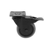 Black swivel caster with brake, Ø 75mm, thermoplastic rubber grey non-marking, 75KG