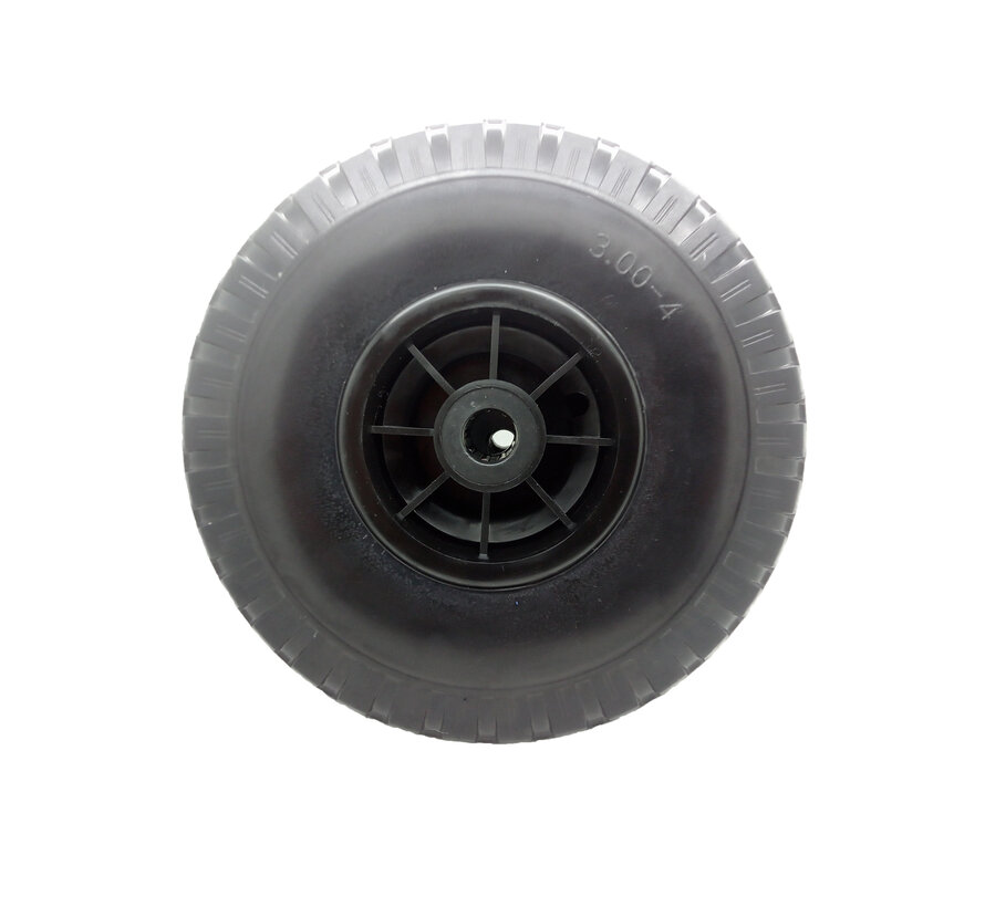 Roue industrielle Ø 260 x 85 mm, bandage caoutchouc plein increvable, profil bloc, corps de roue polyamide, roulement à rouleaux, trou d'axe Ø 20 mm, longueur du moyeu 75 mm – charge 150 kg