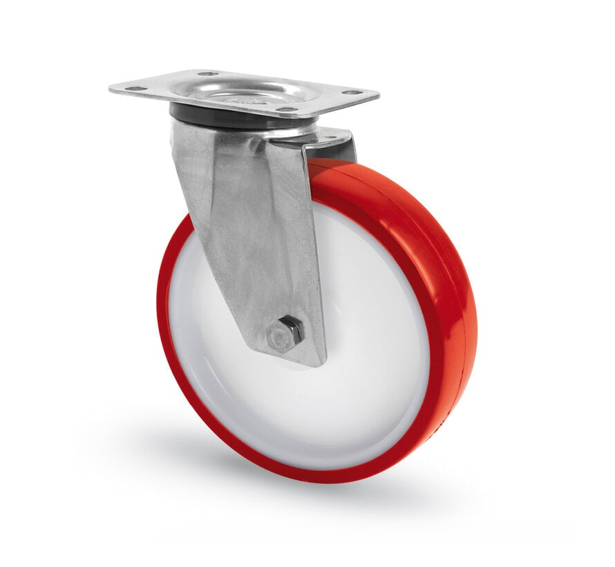 Stainless Steel Swivel Castor Ø160mm with Injected Polyurethane Wheel – Durable, Reliable, and Built for Industrial Use with 300kg Load Capacity