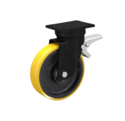 Rueda giratoria con freno, Ø 100 mm, banda de rodadura de poliuretano vulcanizado, 300 kg