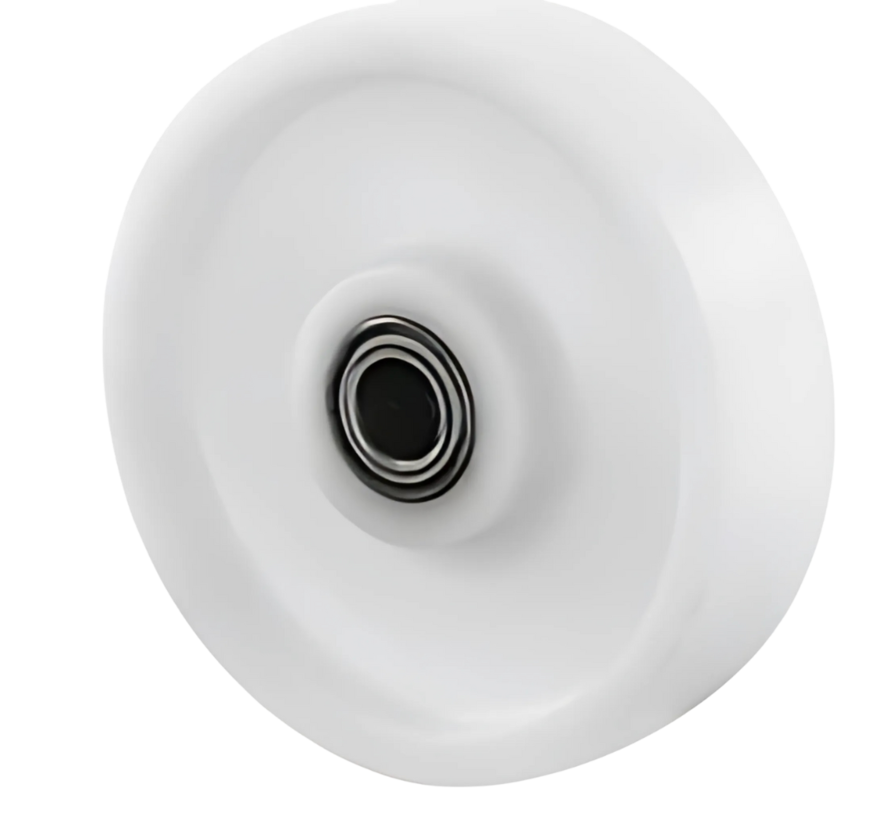 Ruota industriale per carichi pesanti, Ø100x55mm completamente in nylon (PA6) poliammide, cuscinetto a sfere di precisione, foro dell'asse Ø20mm, lunghezza del mozzo 60mm - capacità di carico 600kg