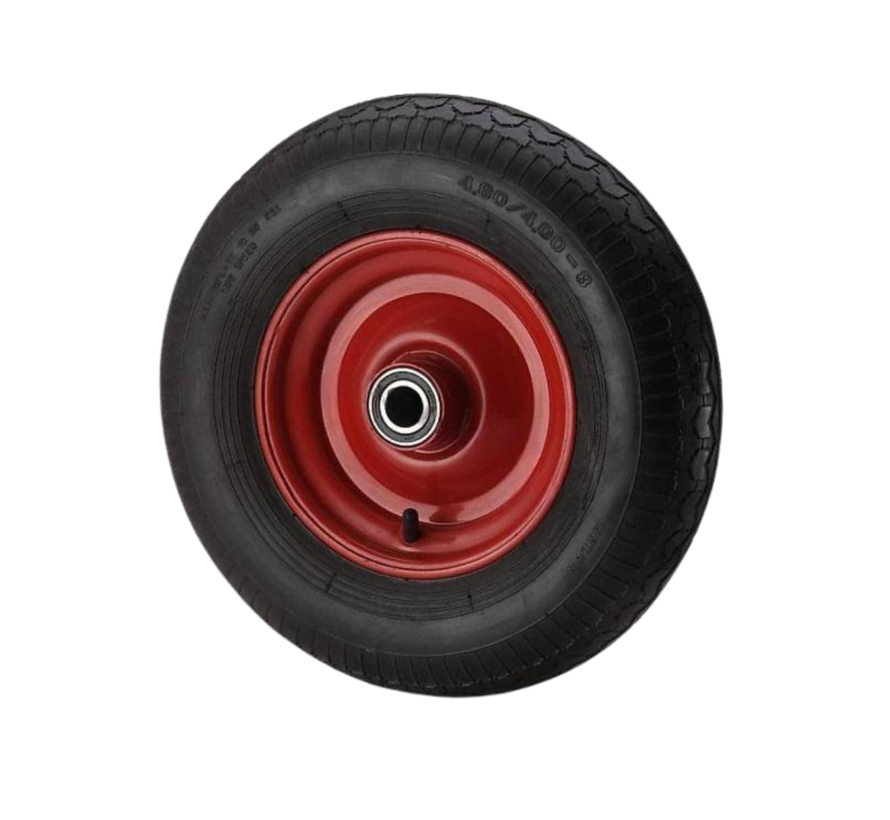 Ruota industriale per carichi pesanti, pneumatico Ø400x100mm con profilo a blocco, centro ruota in poliammide, cuscinetto a rulli, foro assale Ø20mm, lunghezza mozzo 75mm – carico 250kg