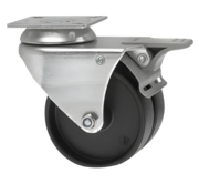 Svänghjul med broms Ø75x24mm polypropylenhjul – 100kg