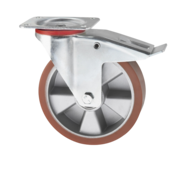 Swivel caster with brake, Ø 200mm, Vulcanized Polyurethane tread, 400KG