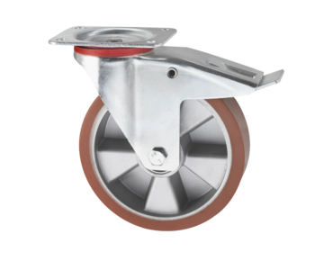 Swivel caster with brake, Ø 200mm, Vulcanized Polyurethane tread, 400KG