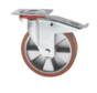 Industrial Swivel caster with brake from pressed steel, plate fitting, Vulcanized Polyurethane tread, precision ball bearing, Wheel-Ø 200mm, 400KG