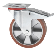 Roulette pivotante avec frein, Ø 125 mm, bande de roulement en polyuréthane vulcanisé, 200 kg