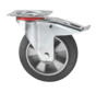 Industrial Swivel caster with brake from pressed steel, plate fitting, elastic-tyre, precision ball bearing, Wheel-Ø 200mm, 400KG