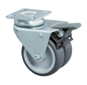 Svänghjul med broms Ø75x24mm grått gummi (TPR) – 100kg