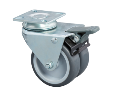 Kółko obrotowe z hamulcem Ø75x24mm, szara guma (TPR) – 100 kg