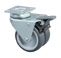 Kółko obrotowe instytucjonalne z hamulcem, Ø75 x 24 mm, szara guma termoplastyczna (TPR), podwójne koła z polipropylenu, łożysko ślizgowe, obudowa ze stali tłoczonej z całkowitą blokadą – nośność 100 kg