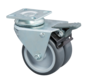 Institutional Swivel Castor with Brake, Ø50x19mm Grey Thermoplastic Rubber (TPR), Dual Polypropylene Wheels, Plain Bearing, Pressed Steel Housing with Total Lock – 80kg Load Capacity