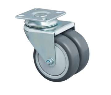 Kółko obrotowe Ø50x19 mm, szara guma (TPR), podwójne koła – 80 kg