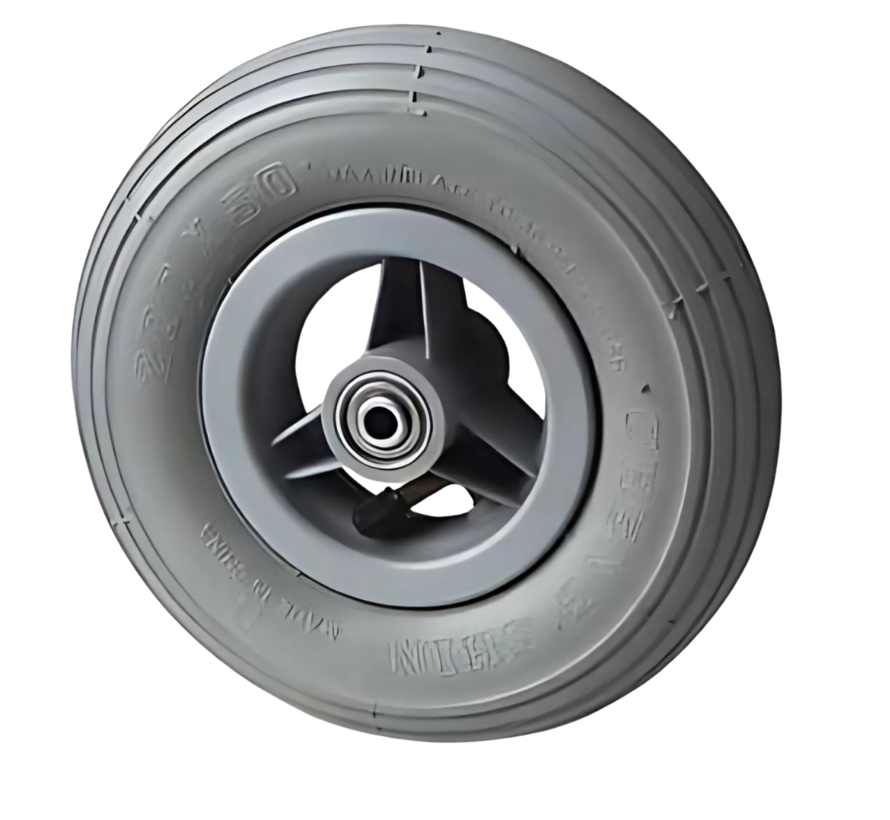 Institutionshjul Ø150x30mm, luftfyllt däck med rivprofil, polypropylenfälg, precisionskullager, axelhål Ø8mm, navlängd 36mm – 75kg lastkapacitet