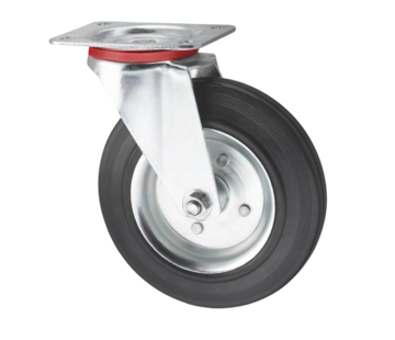 Roda giratória, Ø 125mm, goma negra, 100KG