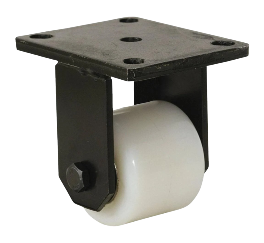 Heavy duty Fixed caster from Welded steel housing, plate fitting, Polyamide wheel, precision ball bearing, Wheel-Ø 82mm, 650KG