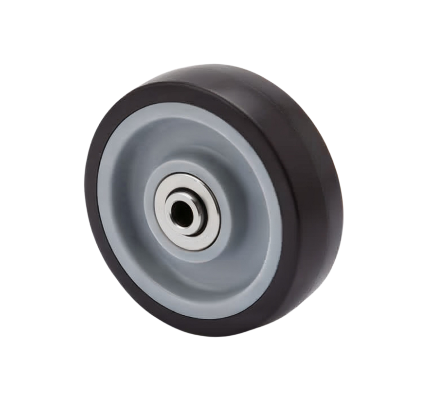 Ruote per collettività ruota per gomma termoplastica grigia antitraccia, mozzo su cuscinetto, Ruota -Ø 75mm, 75KG