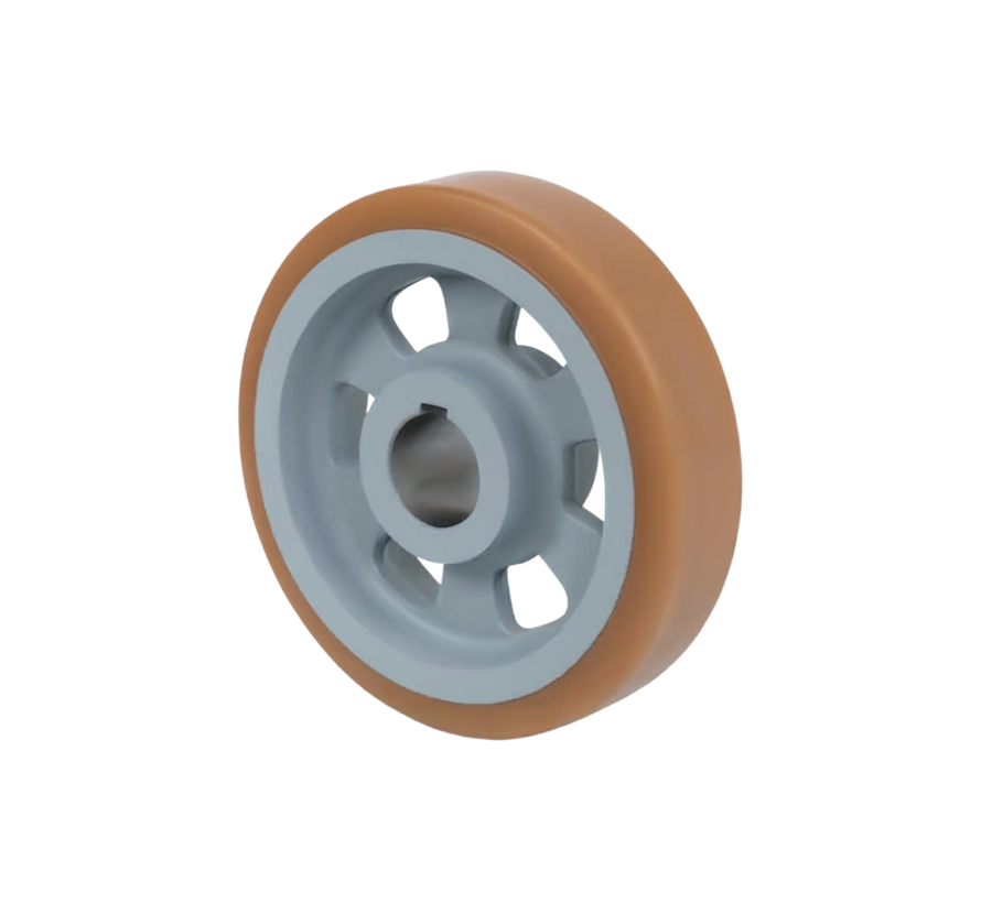 Roda motriz para serviço pesado Vulkollan® Covestro, ferro fundido, furo H7, Ø da roda 360 mm, 230 kg