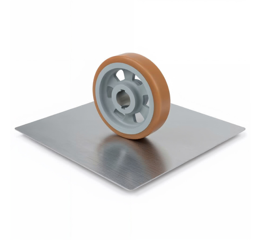 Rueda motriz de alta resistencia Vulkollan® Covestro con banda de rodadura de hierro fundido, orificio H7, Ø de rueda 360 mm, 230 kg