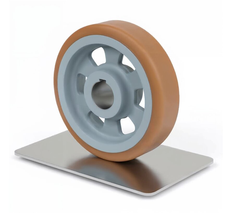 Schwerlast-Antriebsrad Vulkollan® Covestro Lauffläche Gusseisen, H7-Bohrung, Rad-Ø 250mm, 80KG