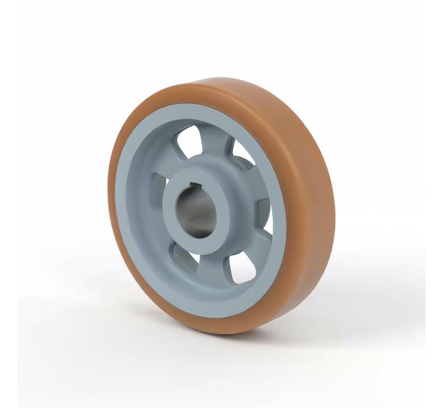 Heavy duty drive wheel Vulkollan® Covestro tread cast iron, H7-bore, Wheel-Ø 250mm, 80KG