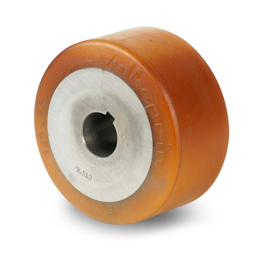 Rueda motriz de alta resistencia Vulkollan® Covestro con banda de rodadura de hierro fundido, orificio H7, Ø de rueda 100 mm, 250 kg