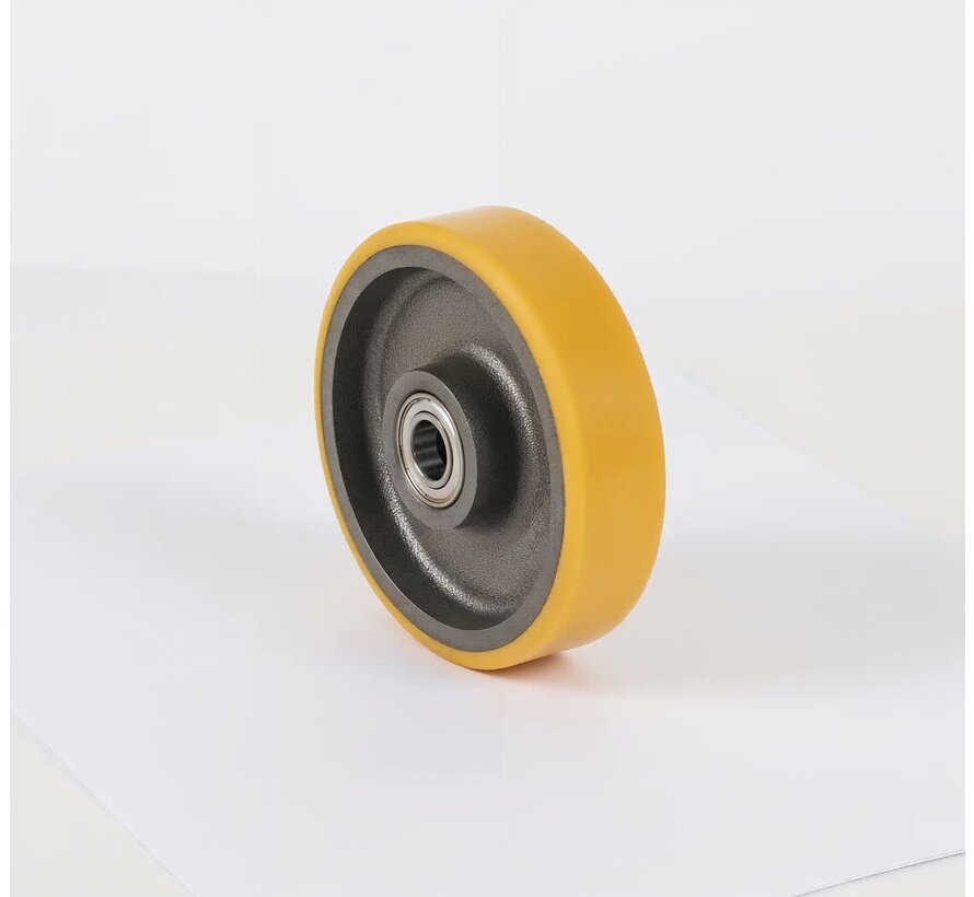 Roda de alta resistência em poliuretano vulcanizado, rolamento de esferas de precisão, Ø da roda 250 mm, 1400 kg