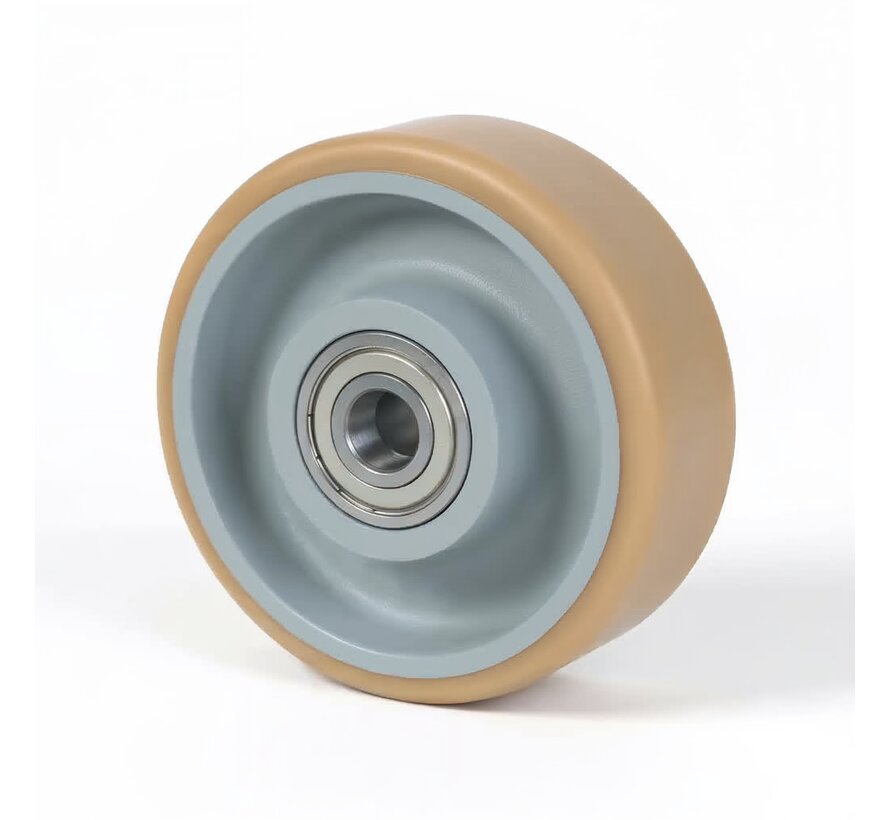 Heavy duty Vulkollan® Covestro tread cast iron, precision ball bearing, Wheel-Ø 125mm, 280KG