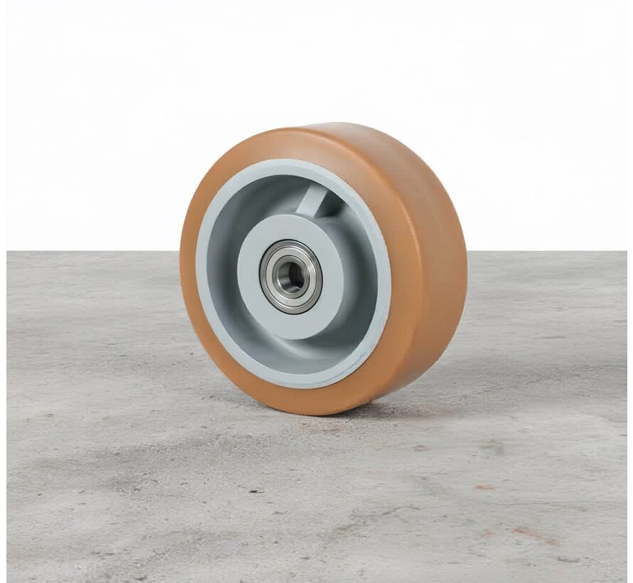 Banda de rodadura de hierro fundido Vulkollan® Covestro de alta resistencia, rodamiento de bolas de precisión, rueda de 180 mm de diámetro, 320 kg