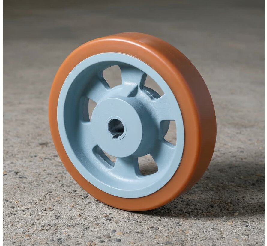 Koło napędowe o dużej wytrzymałości, bieżnik Vulkollan® Covestro żeliwo, otwór H7, wpust piórowy DIN 6885 JS9, Ø koła 160 mm, 300 kg