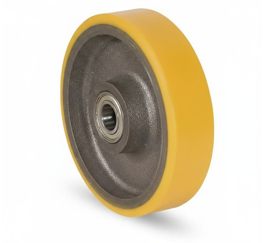 Rueda de alta resistencia de poliuretano vulcanizado, rodamiento de bolas de precisión, Ø de rueda 100 mm, 400 kg