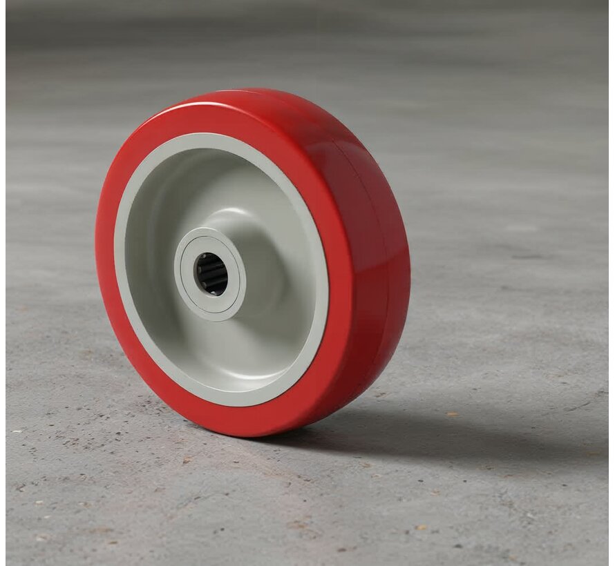 Roda industrial de poliuretano injetado, rolamento de esferas de precisão, Ø da roda 125mm, 250KG