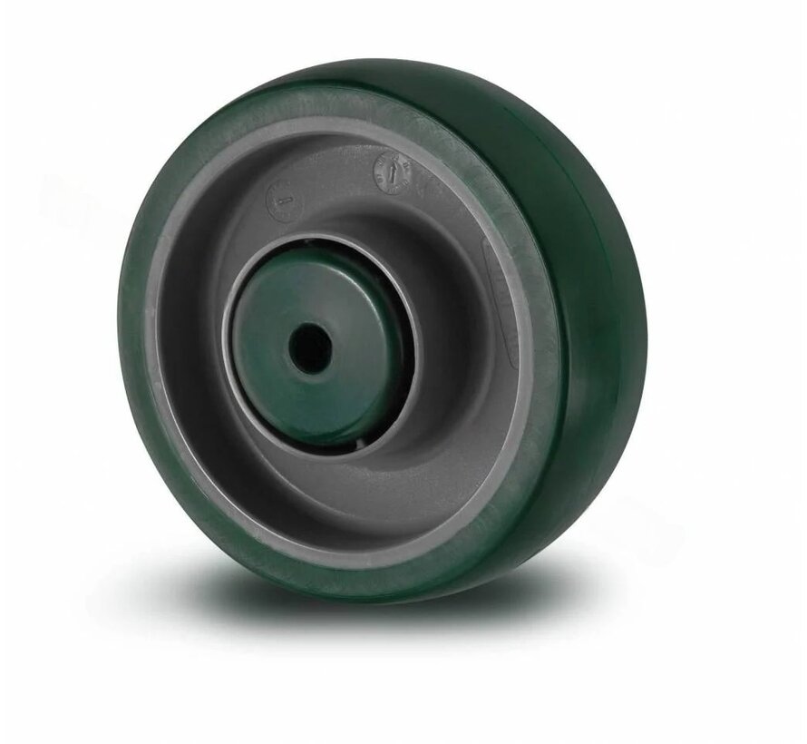 Ruedas para transporte industrial Rueda  poliuretano inyectado, cojinete de bolas de precisión, Rueda-Ø 100mm, 150KG