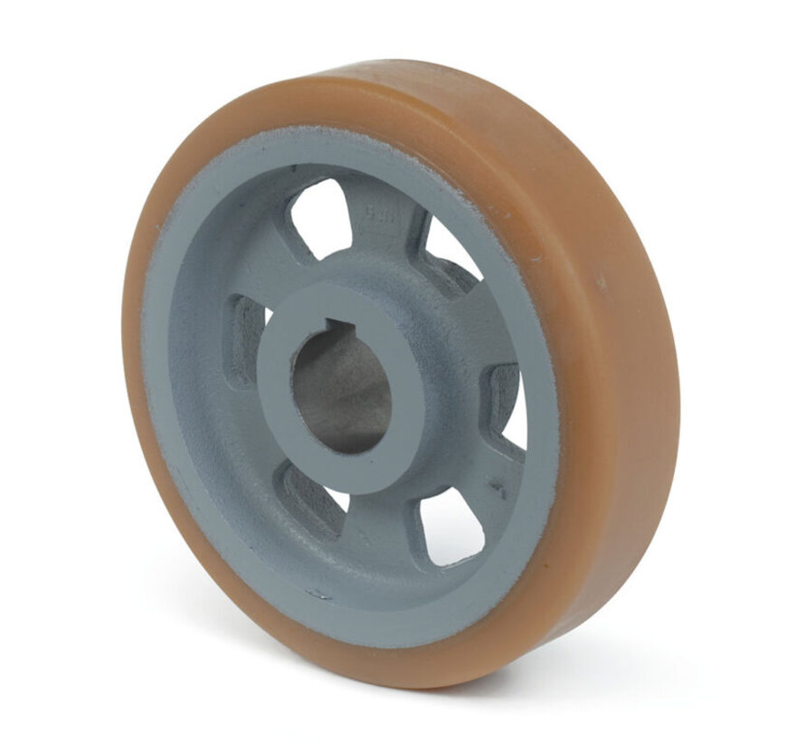 Roda motriz para serviço pesado Vulkollan® Covestro, piso em ferro fundido, furo H7, rasgo de chaveta DIN 6885 JS9, Ø da roda 100 mm, 1500 kg