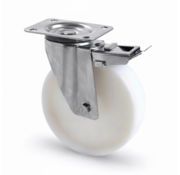 Rueda giratoria de acero inoxidable con freno, Ø160 mm, PA6, 300 kg