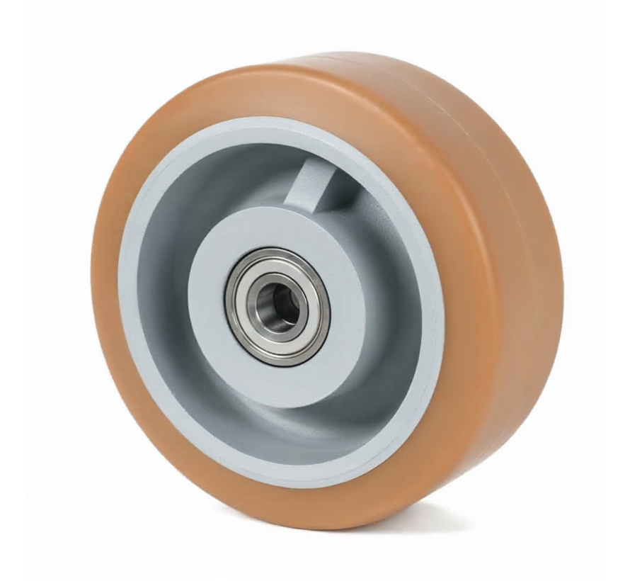 heavy duty Vulkollan® Covestro tread cast iron, precision ball bearing, Wheel-Ø 350mm, 160KG