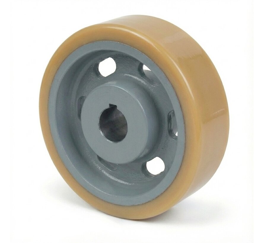 Schwerlast-Antriebsrad Vulkollan® Covestro Lauffläche Gusseisen, H7-Bohrung, Rad-Ø 360mm, 80KG