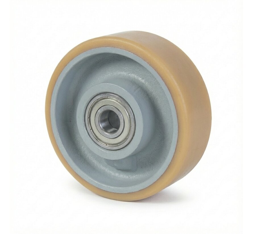 heavy duty Vulkollan® Covestro tread cast iron, precision ball bearing, Wheel-Ø 200mm, 25KG
