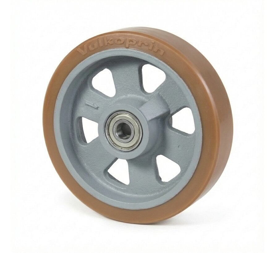 heavy duty Vulkollan® Covestro tread cast iron, precision ball bearing, Wheel-Ø 150mm, KG
