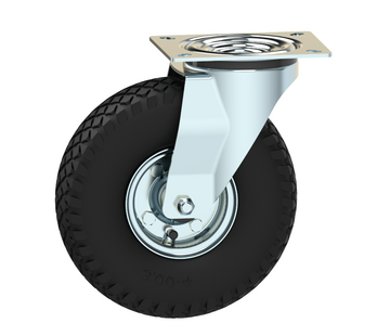 Rueda giratoria, Ø 260 mm, perfil de bloque neumático, 150 KG