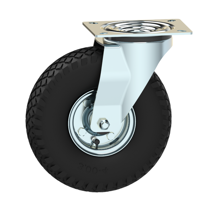 Roulette industrielle roulette pivotante de acier embouti, fixation à platine, profil bloc pneumatique, roulement à rouleaux, Roue-Ø 260mm, 150KG