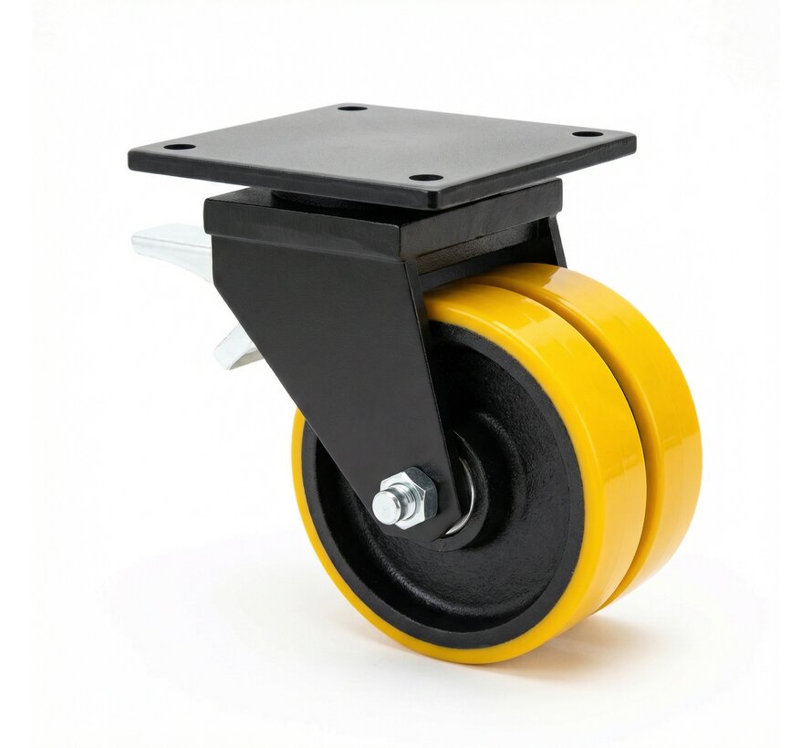 Rueda giratoria con freno, Ø 200 mm, neumático de poliuretano vulcanizado, 2000 KG